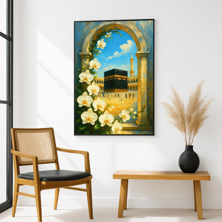 Modern Mecca mosque decor Kaaba arch gold floral design