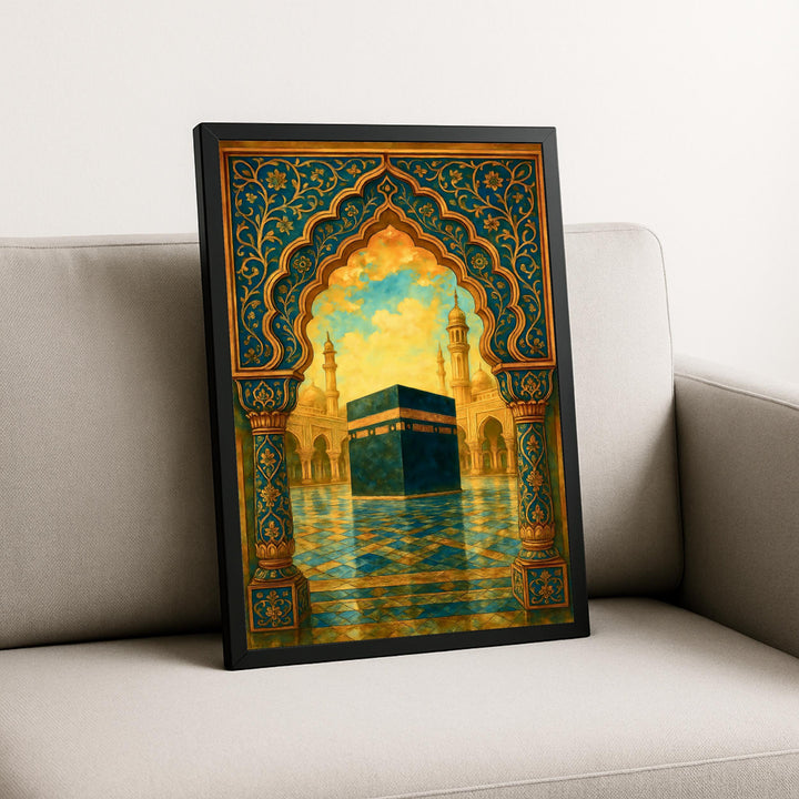 Mughal-inspired Islamic art print with intricate arch frame