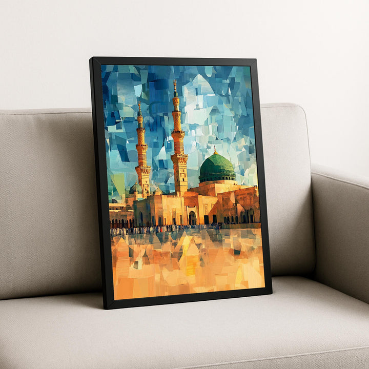 Masjid Al Nabawi inspired geometric pattern on premium canvas wall decor