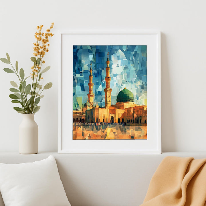 Warm oil palette wall art featuring Islamic mosque geometry