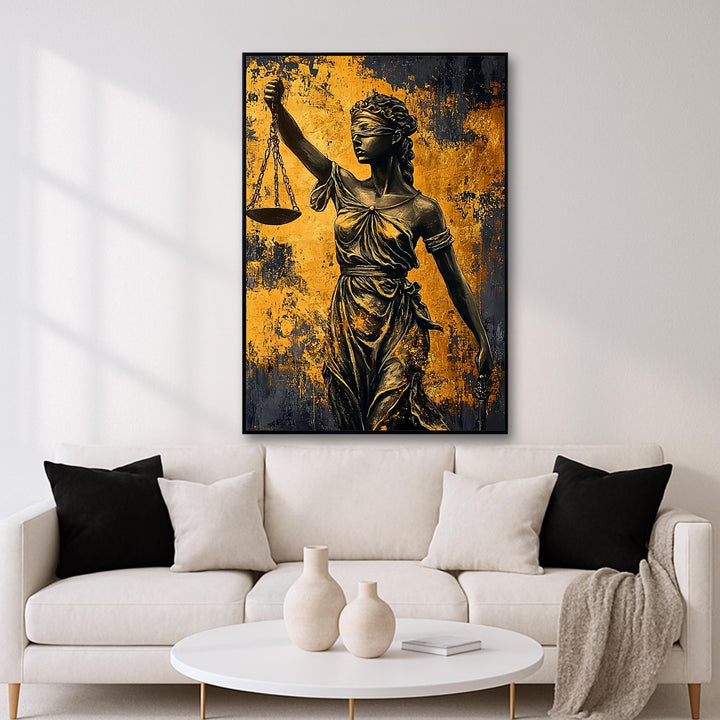 Modern law office decor art print displayed on wall with deep texture