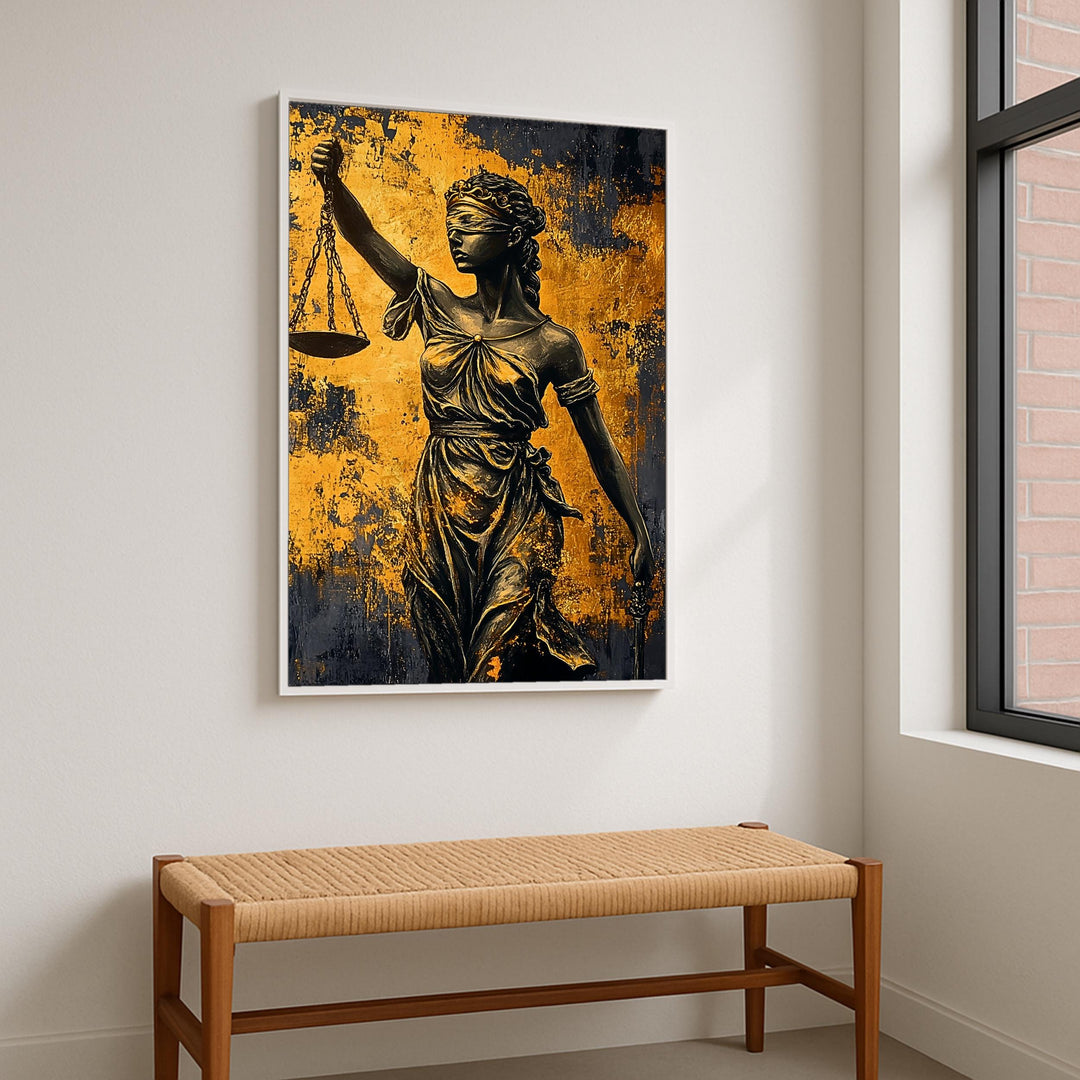 Office wall art: Lady Justice print with sculpted texture look
