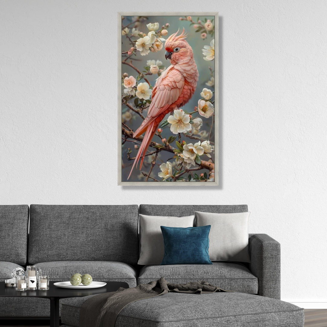 Soft, pastel pink tones on canvas for a calm tropical vibe