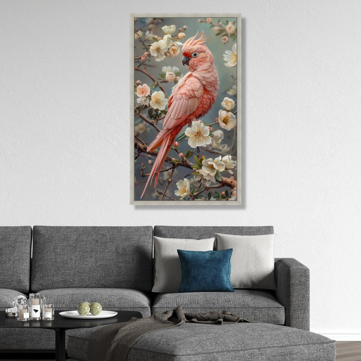 Soft, pastel pink tones on canvas for a calm tropical vibe