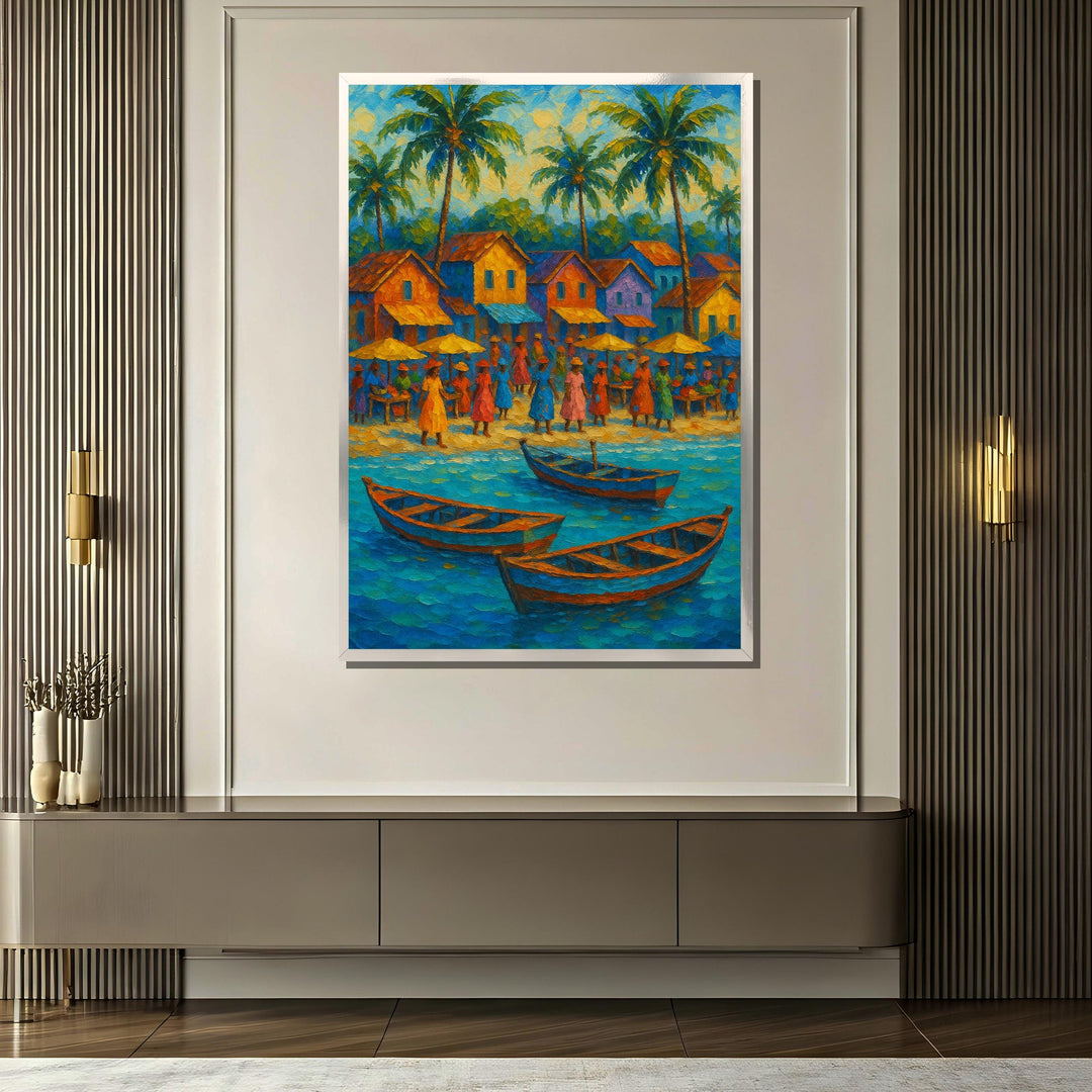 Gallery-wrapped edges visible on the tropical wall art