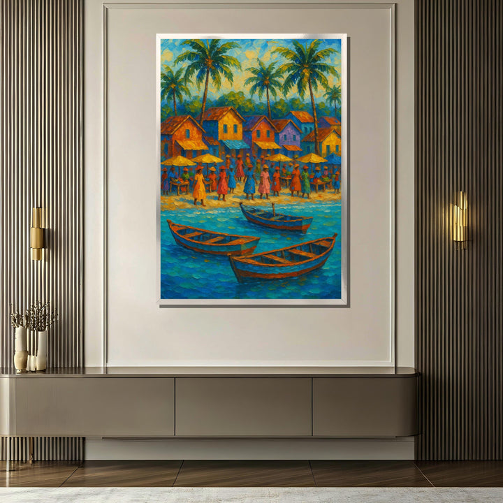 Gallery-wrapped edges visible on the tropical wall art