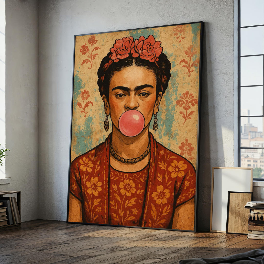 frida kahlo pop art canvas painting—bold portrait on premium canvas, vibrant colors