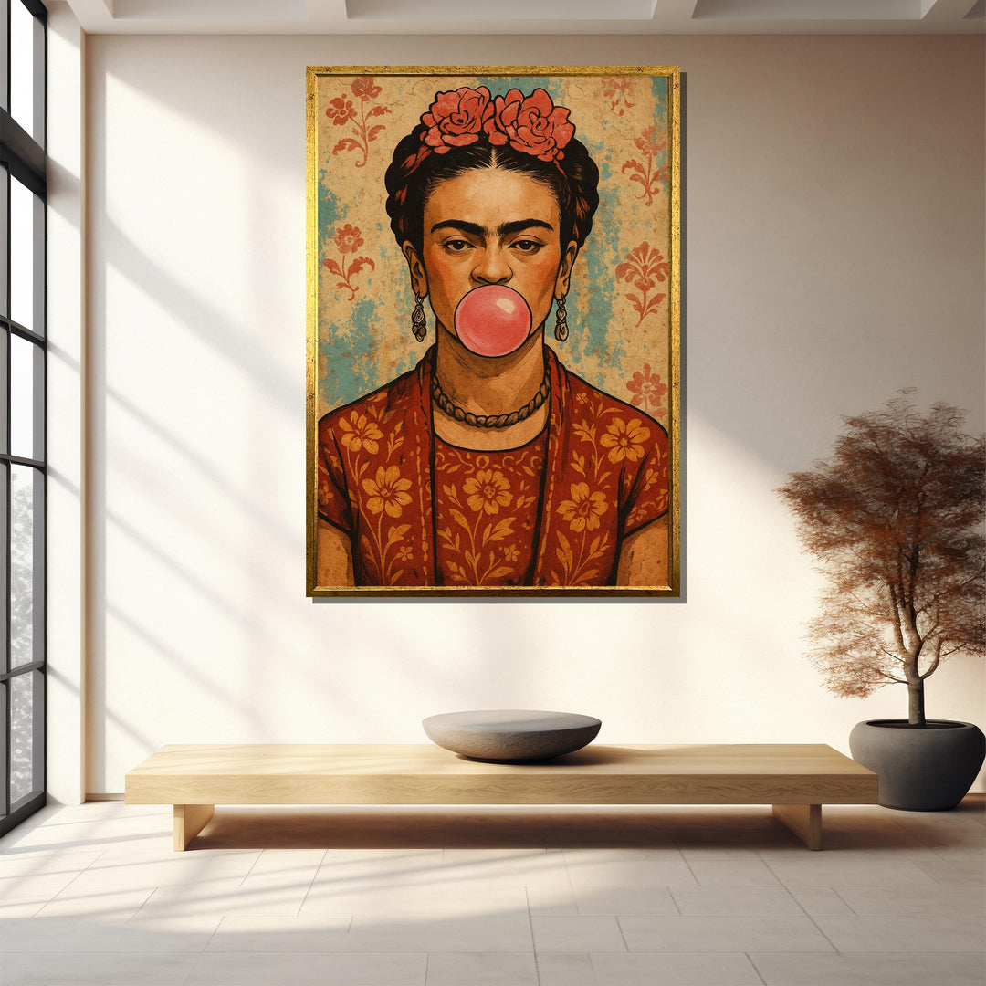 vibrant frida kahlo wall art canvas with pop art style and boho color palette