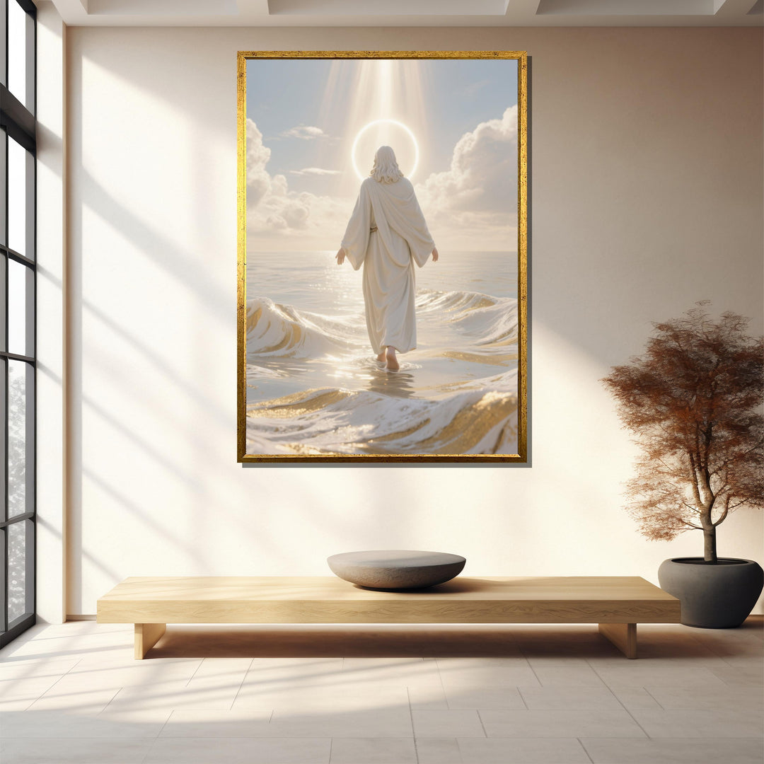 Christian ocean scene on canvas featuring Jesus walking on water