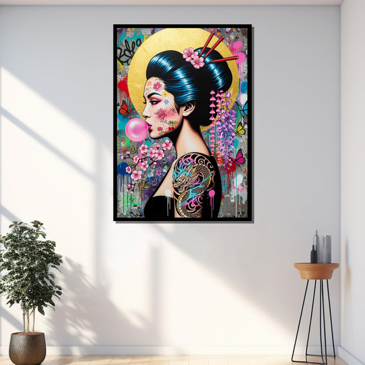 Colorful street art inspired wall art on gallery wrapped canvas
