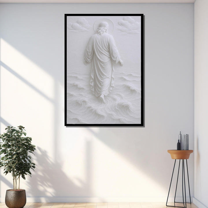 Jesus walking on water canvas wall art - dramatic composition on canvas texture