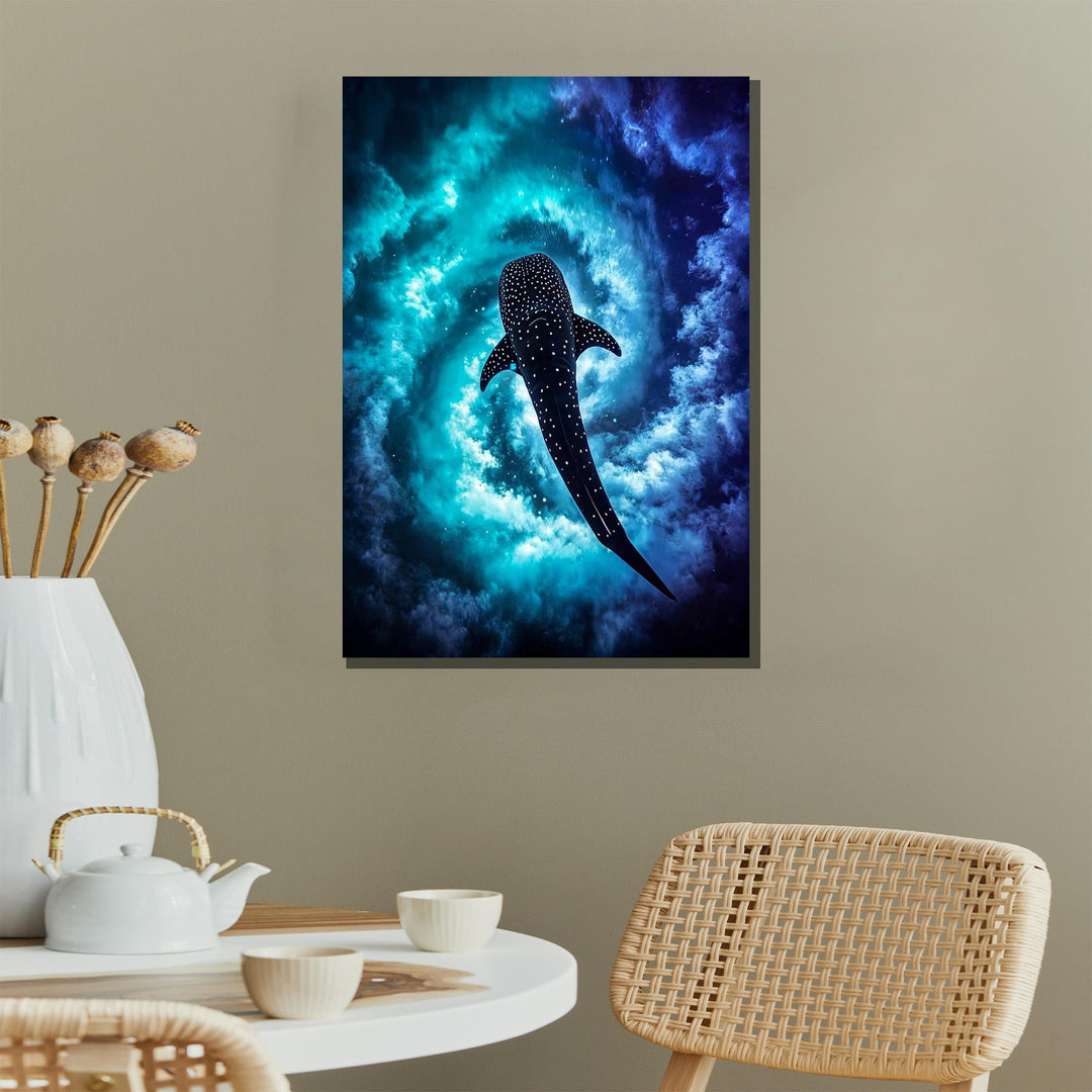 Premium whale shark wall art canvas with luminous ocean and space motifs
