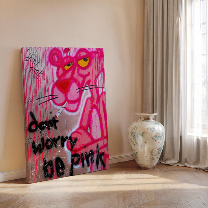 Vivid pink, mint, and black graffiti colors on canvas