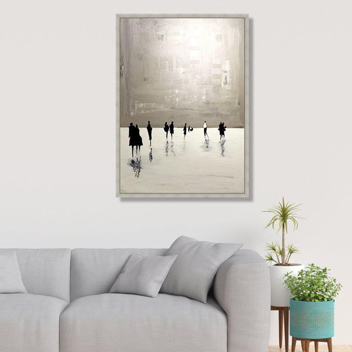 Monochrome modern wall art with abstract human silhouettes on canvas