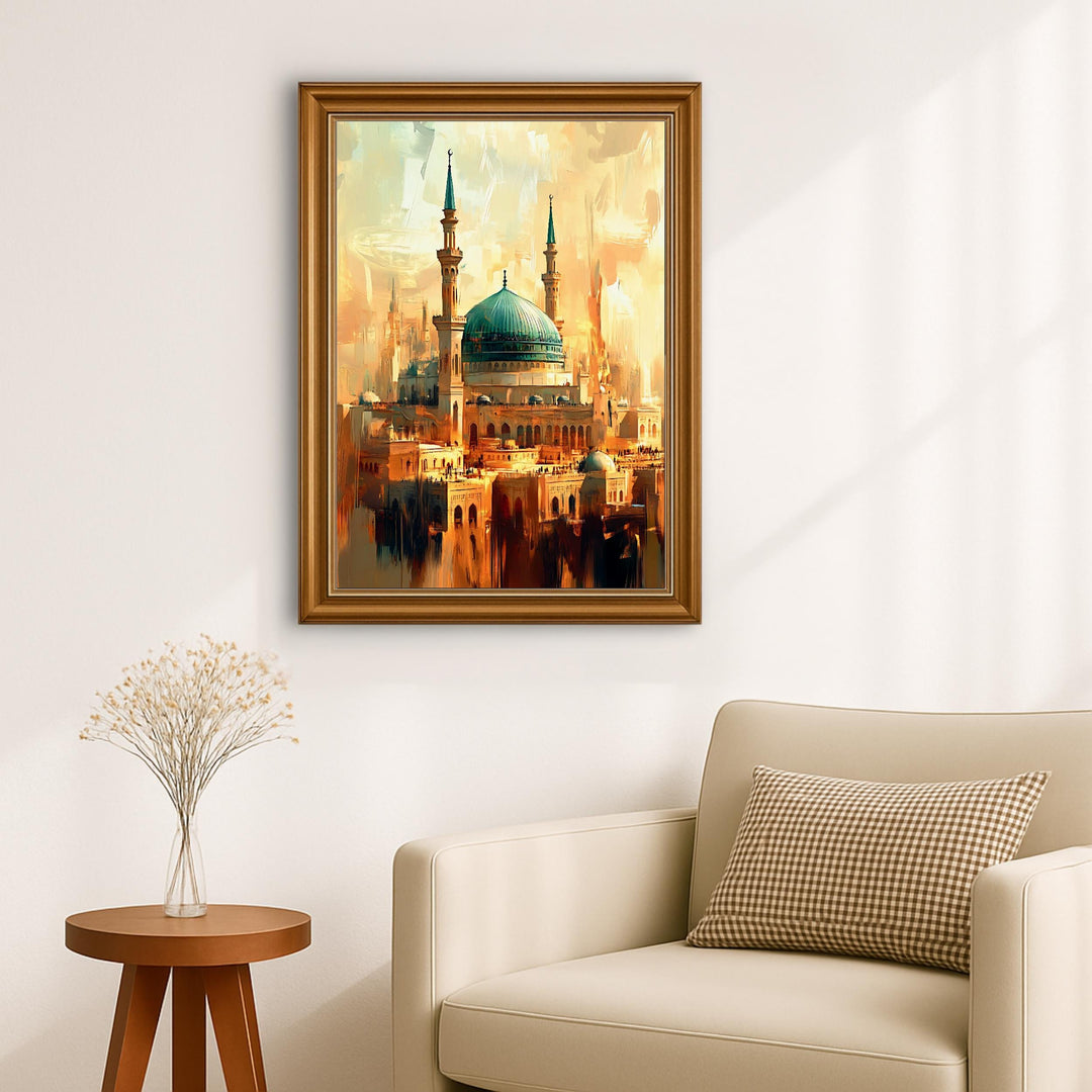 Mecca Mosque artwork with soft textures in Islamic art style