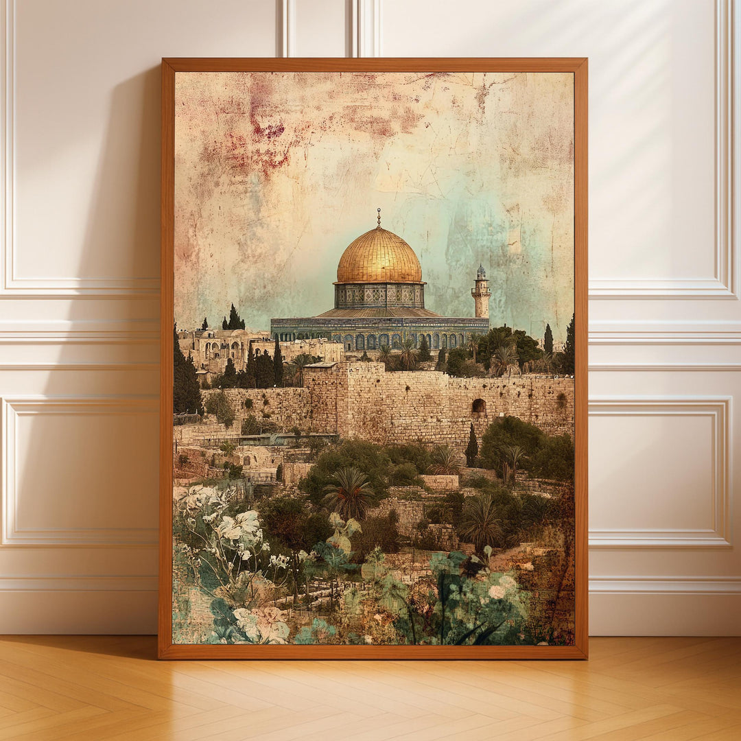 Al-Aqsa Mosque architectural silhouette on warm-toned wall art
