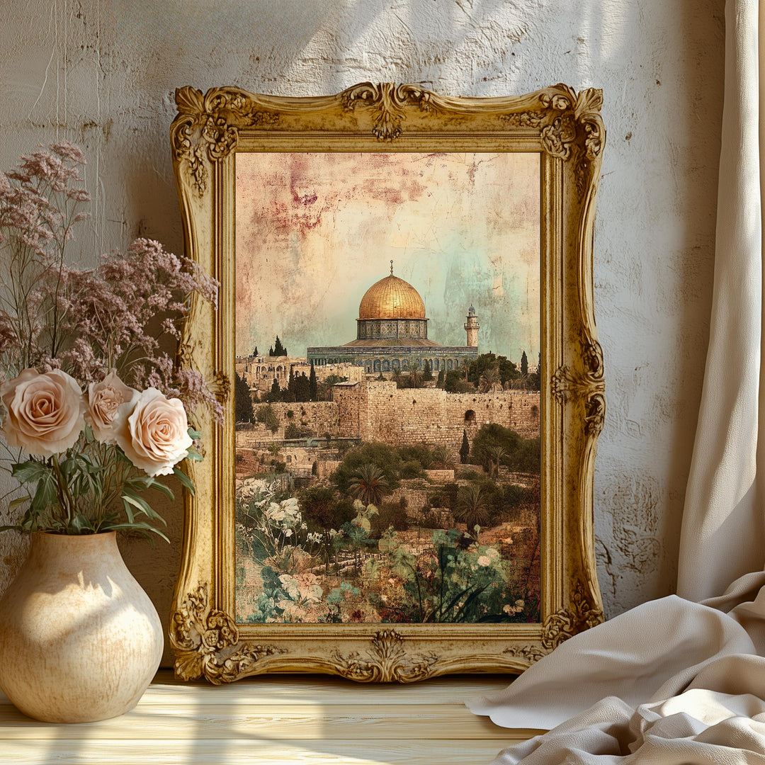 Elegant Al-Aqsa Mosque wall art with vintage vibe