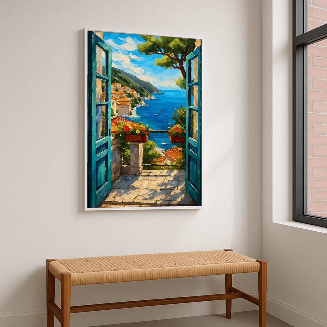 Vibrant Mediterranean light on textured wall art canvas