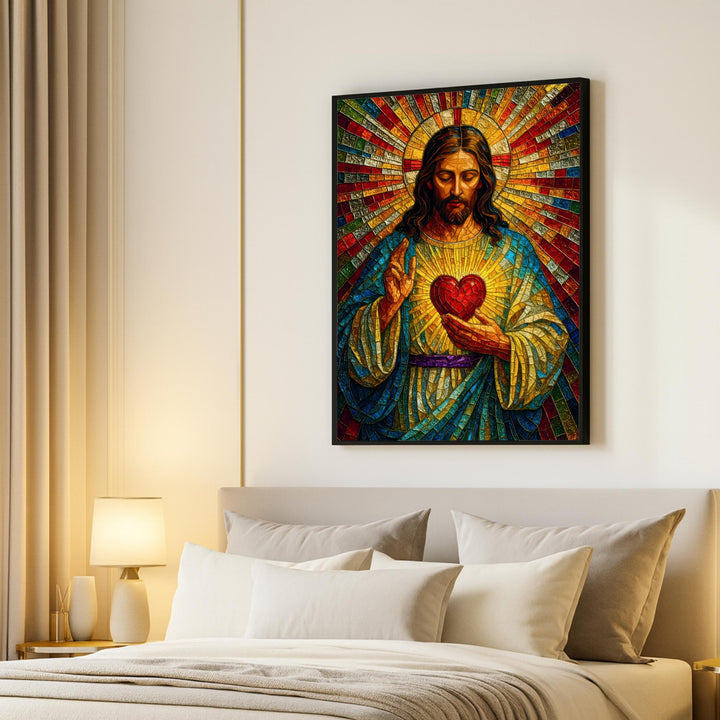 Sacred Heart wall decor displayed in a chapel setting as a reverent focal point