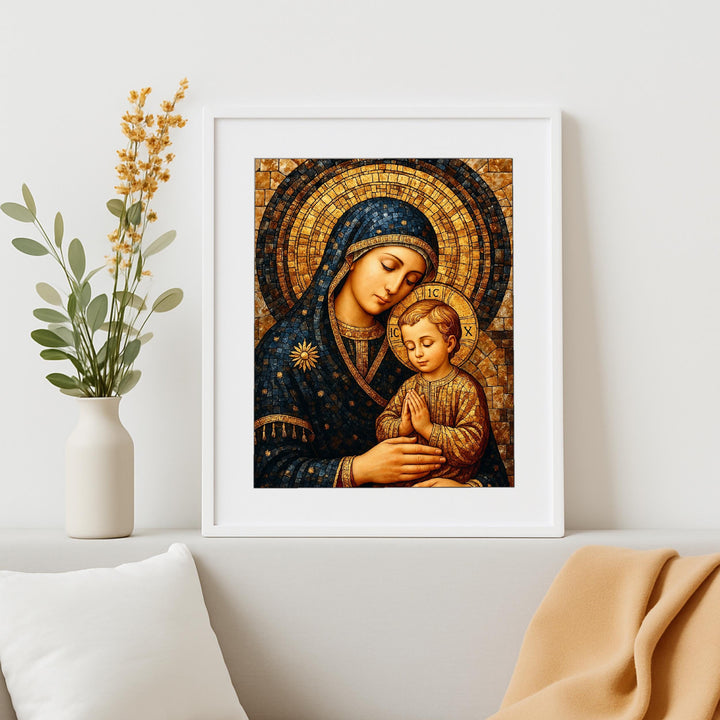 Angled view emphasizing edge, depth, and finish of the Madonna and Child piece