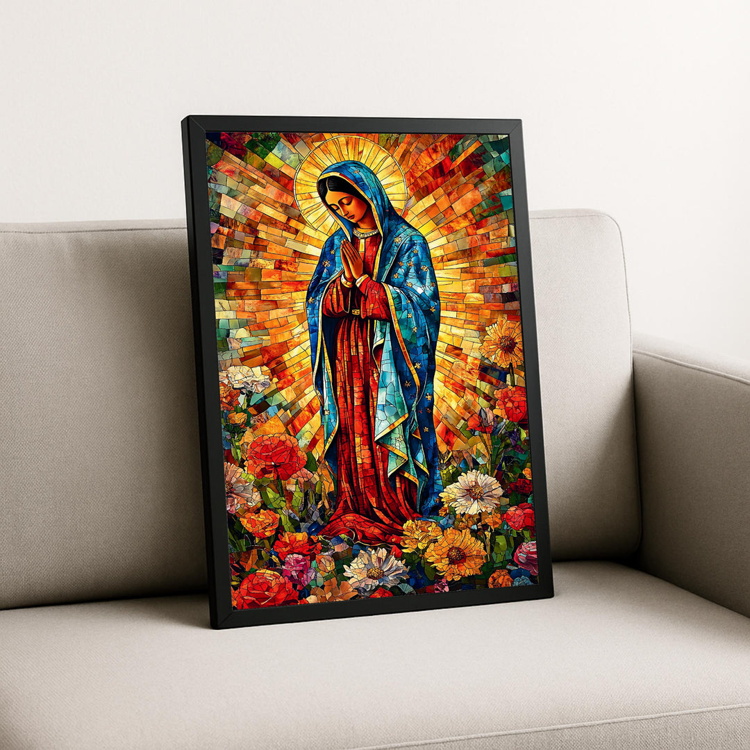 Side view showing stretched canvas depth and quality wooden frame of the artwork