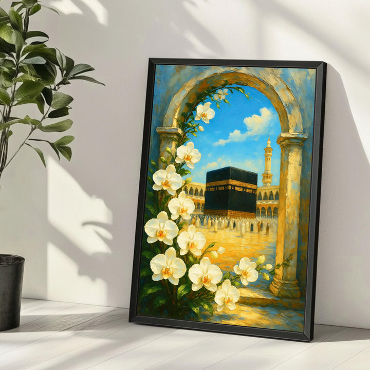 Premium paper wall art Kaaba arch with floral design