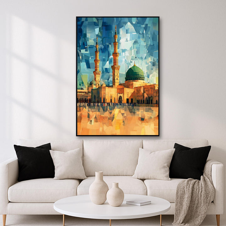 Abstract Islamic geometric design wall art inspired by Medina mosque on canvas