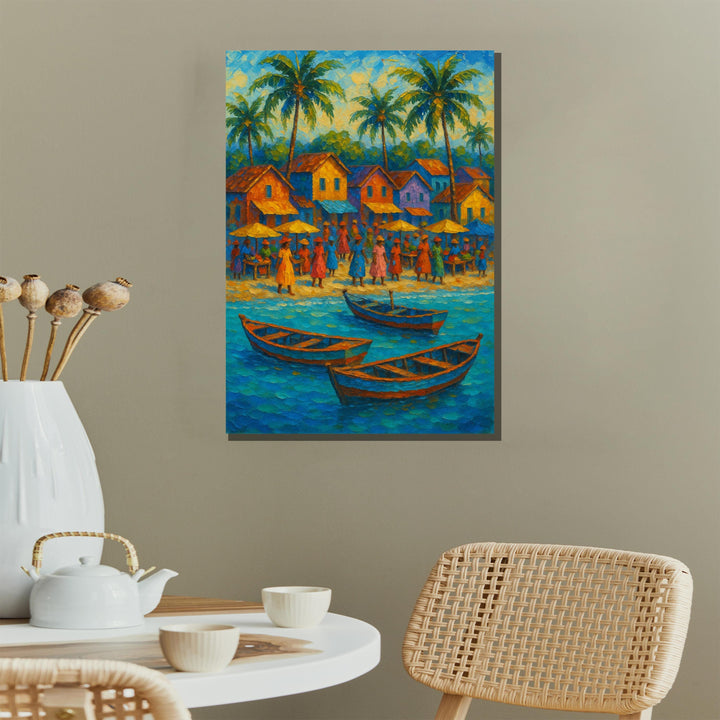 Coastal artwork in a living room setting with seaside vibe