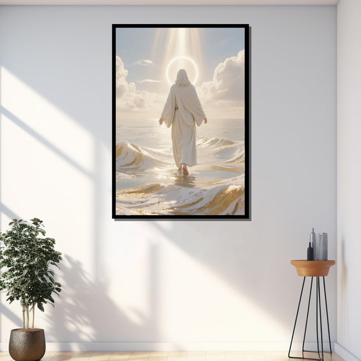 Heavenly light over calm sea in Jesus walking on water wall art