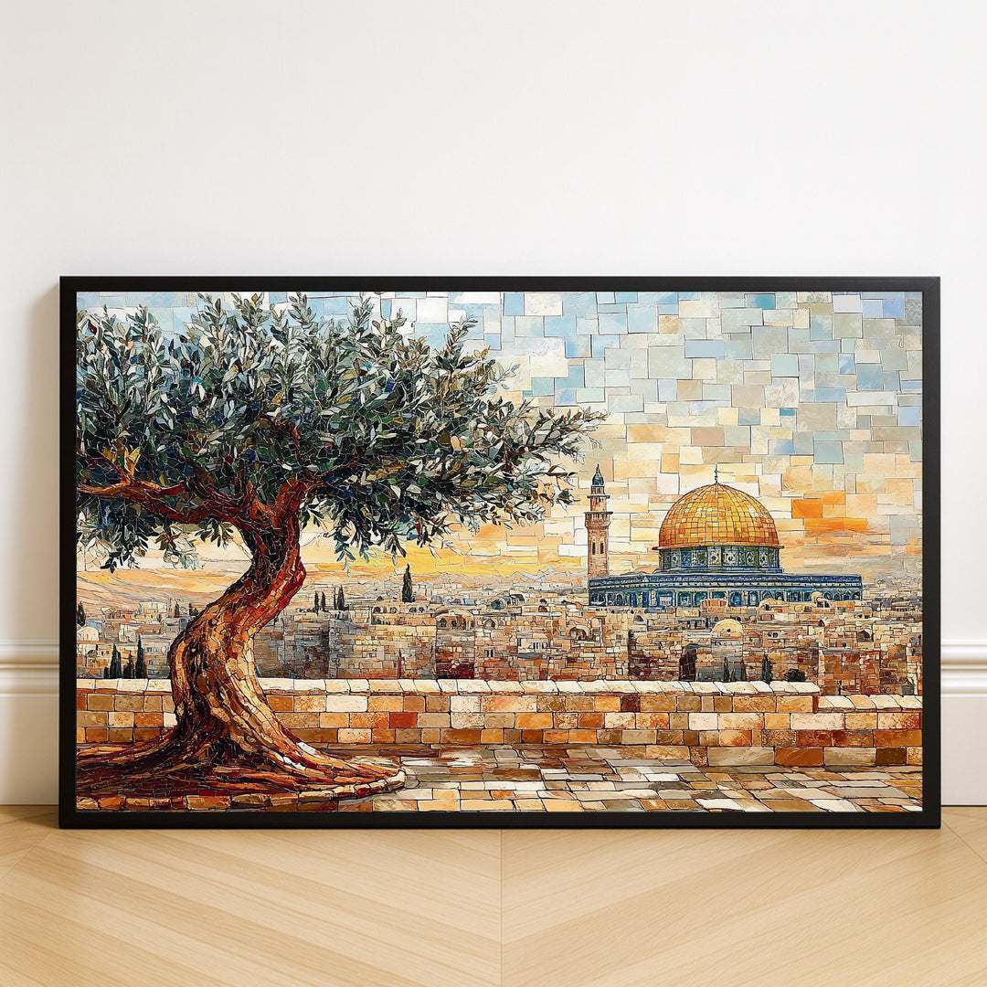 Masjid Al Aqsa art print full view on white background with abstract mosque motif
