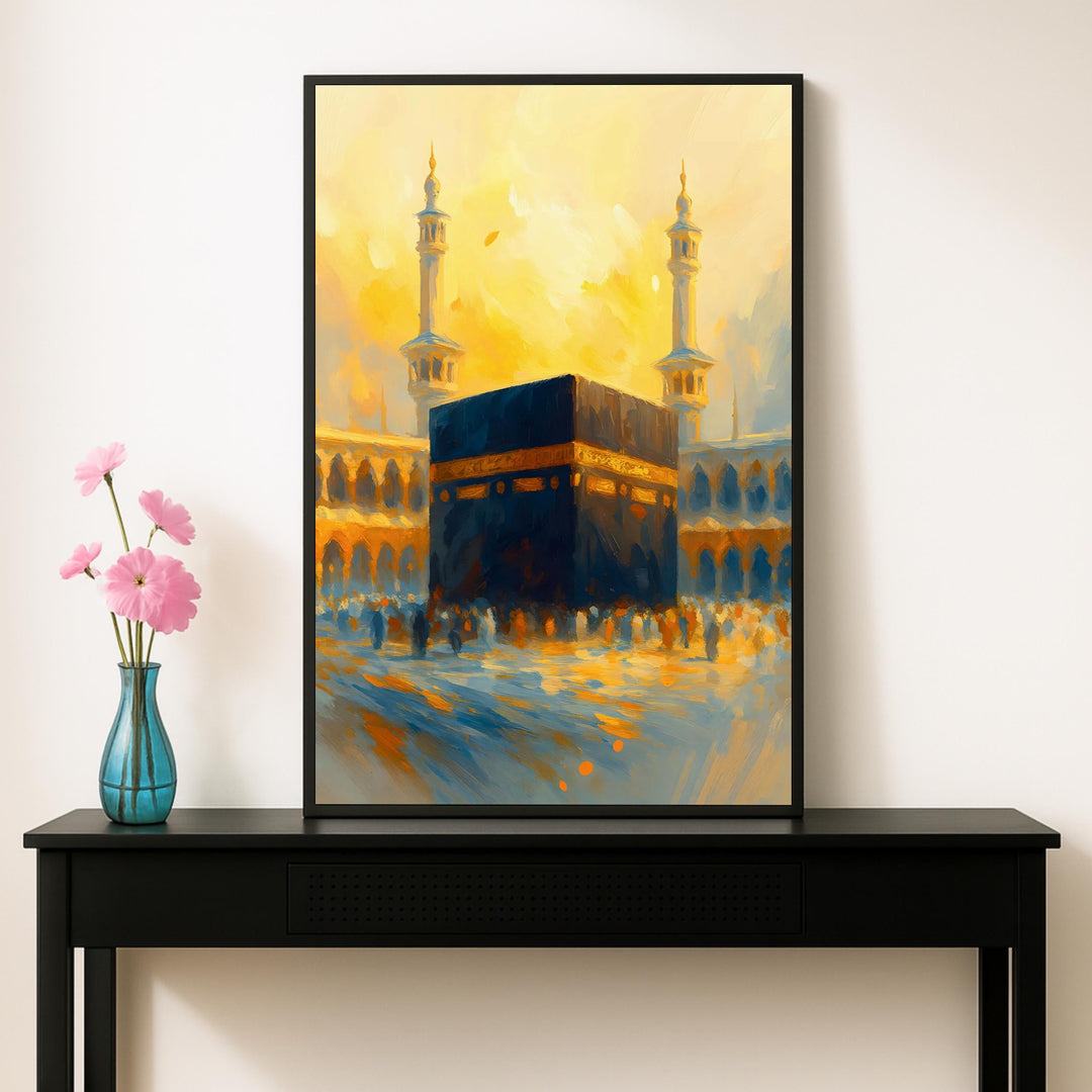 Kaaba oil painting art print detail on premium canvas