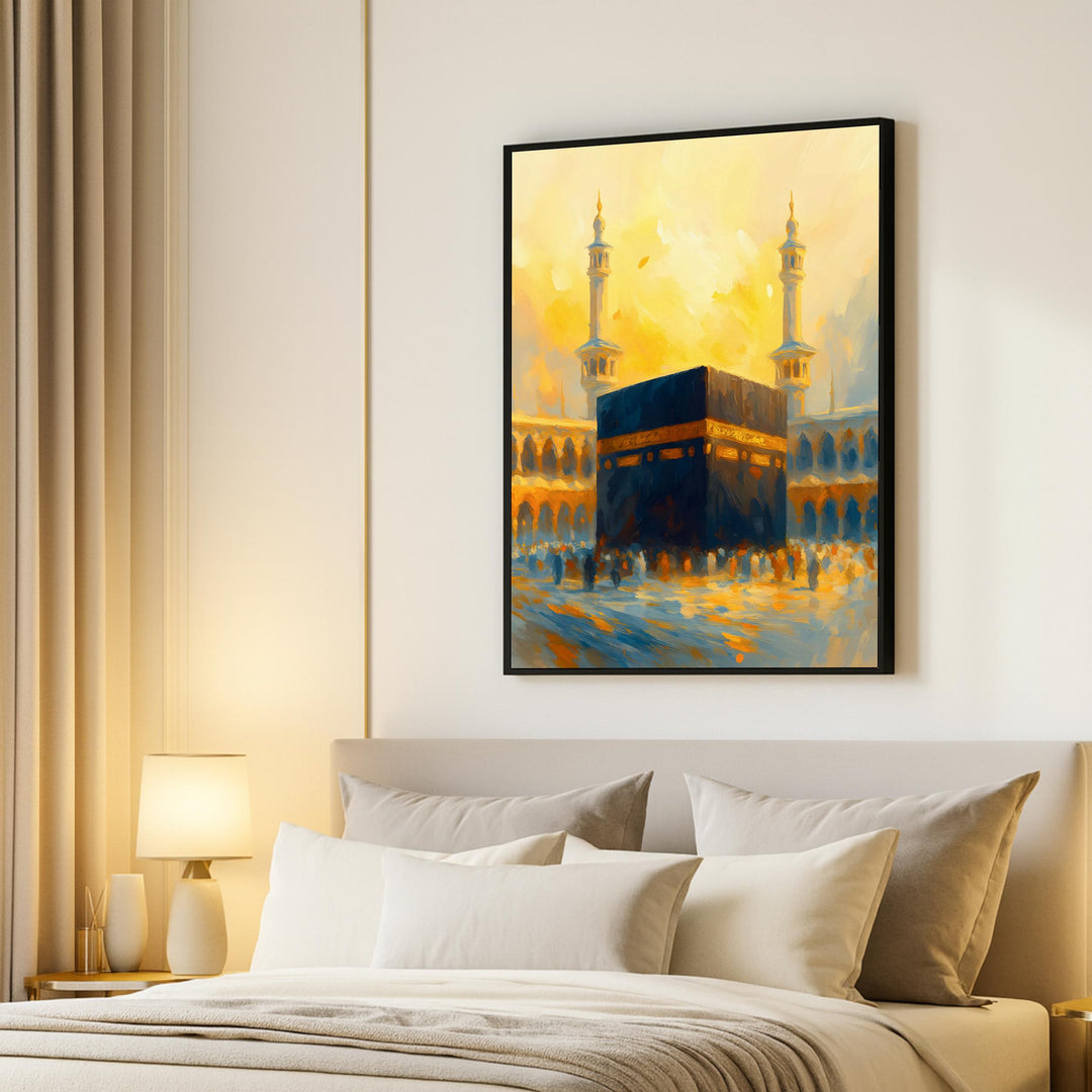 Detail shot showing brushwork texture in Kaaba painting