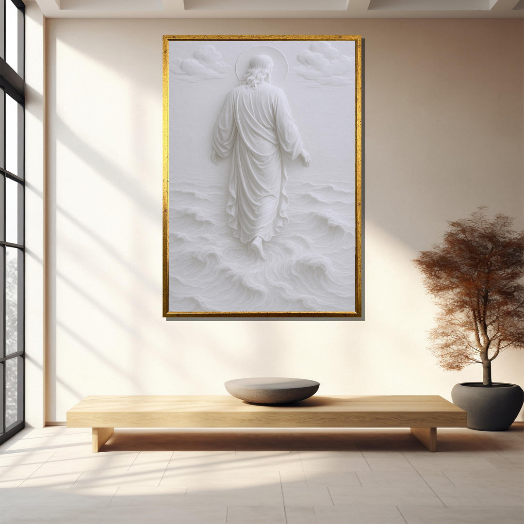 Jesus walking on water canvas wall art - close up texture and vibrant colors