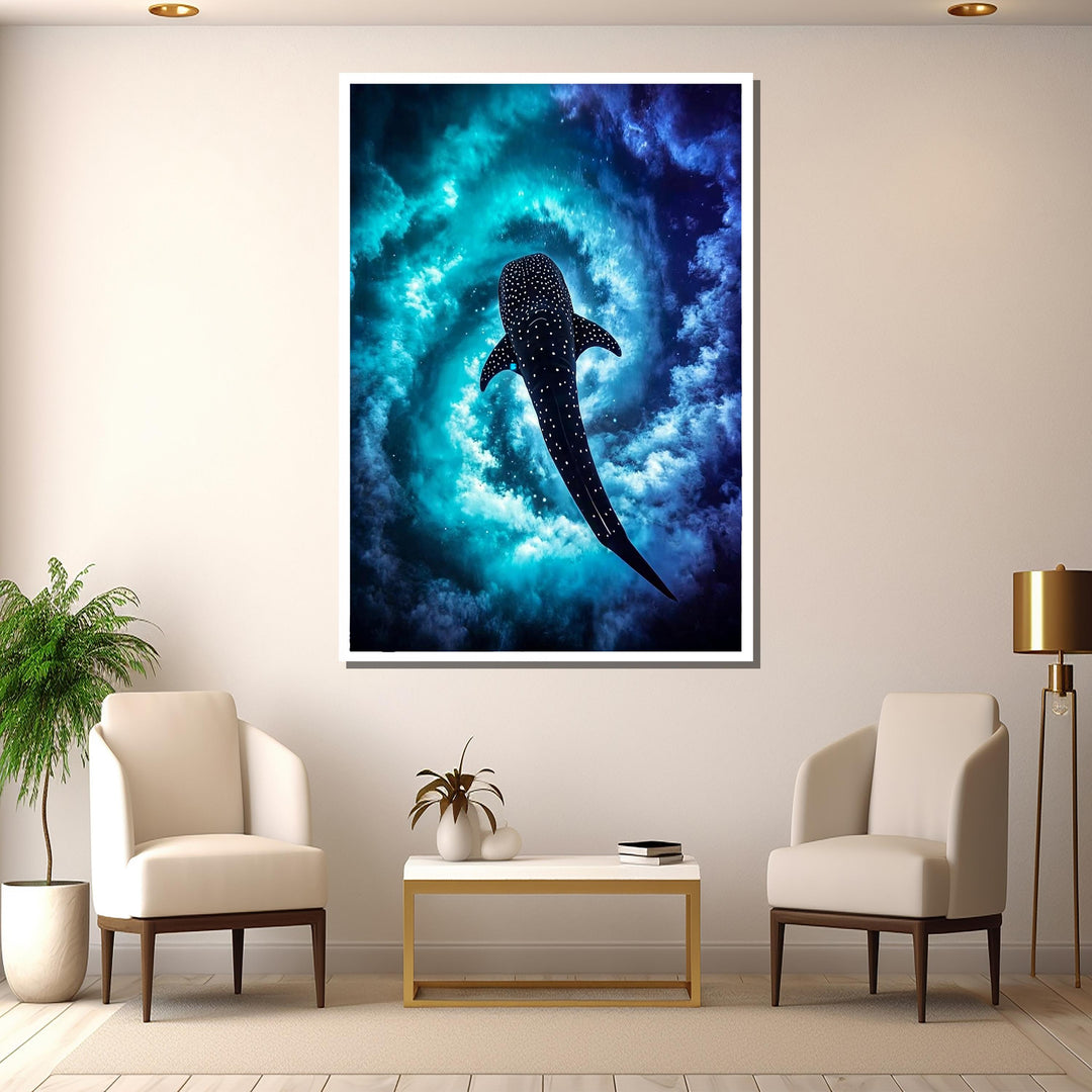 Seascape canvas print of whale shark in cosmic blue galaxy setting
