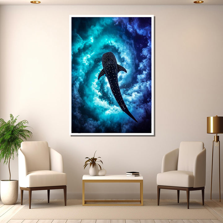 Seascape canvas print of whale shark in cosmic blue galaxy setting