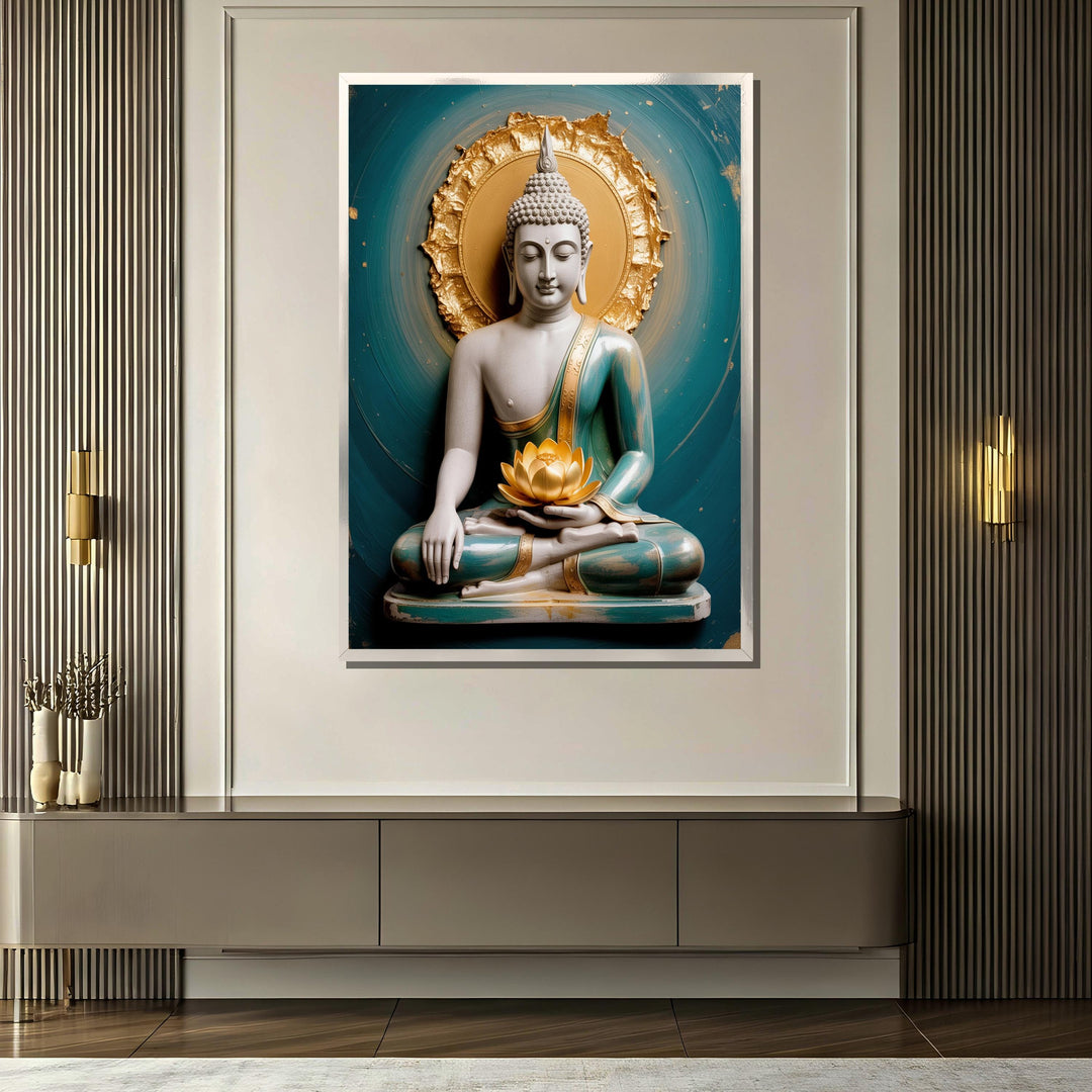 Buddha meditation art on stretched canvas with modern edges