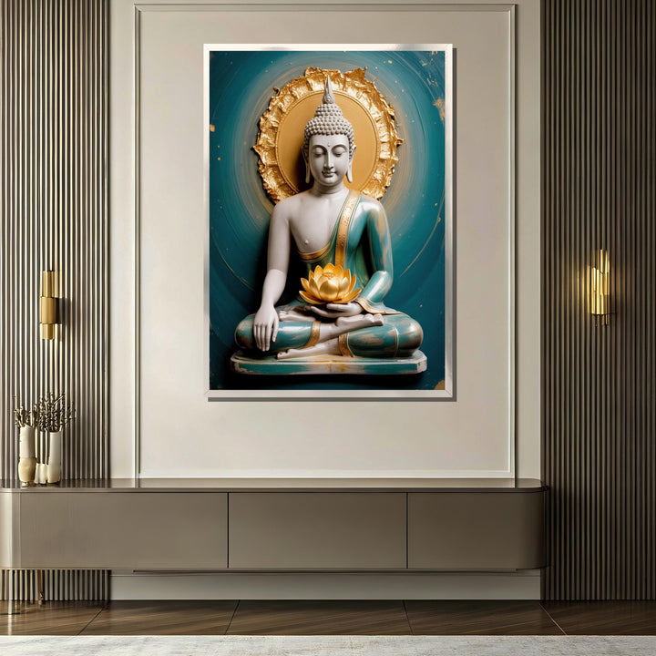 Buddha meditation art on stretched canvas with modern edges
