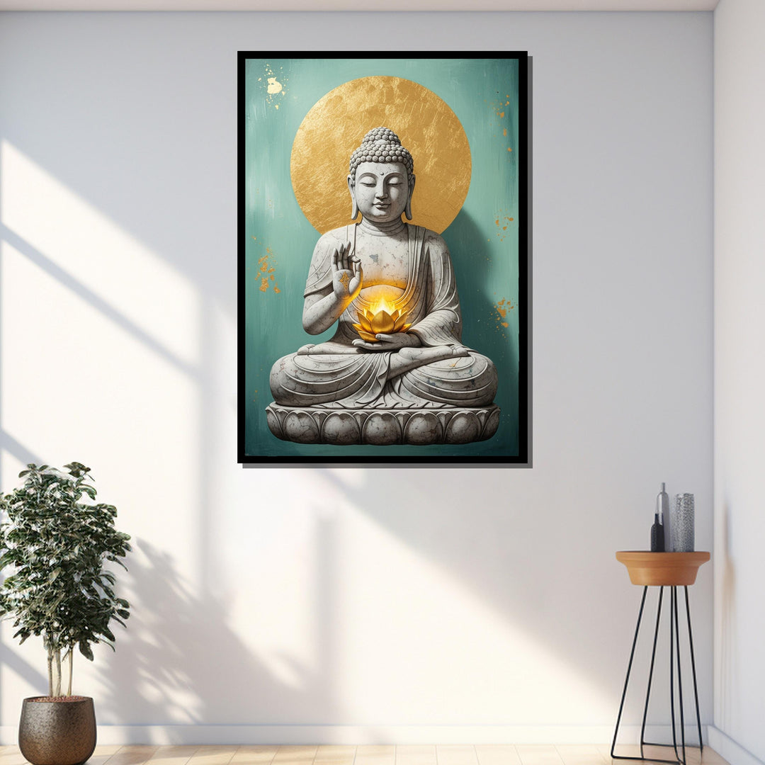 Large spiritual meditation painting on premium canvas in a bright room