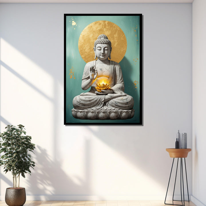 Large spiritual meditation painting on premium canvas in a bright room