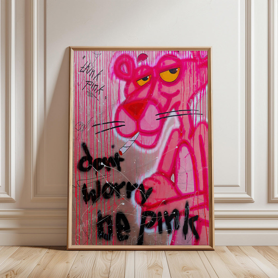 Full view of Pink Panther graffiti canvas with modern pop style