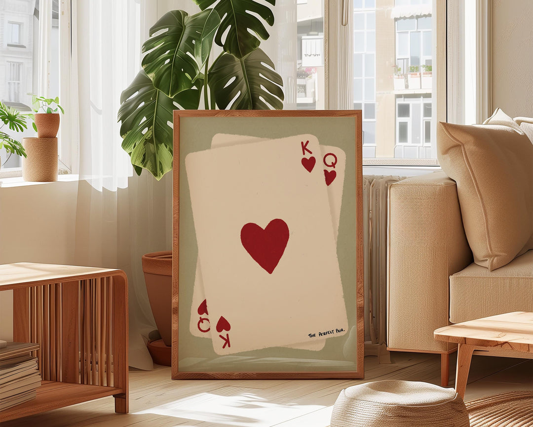 Chic wall art for couples bedroom with hearts and cards