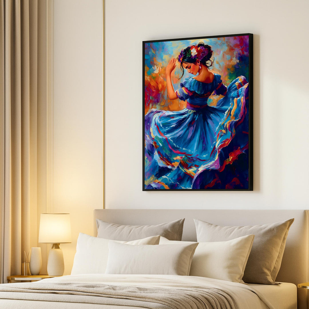 Texture detail on archival canvas print of folkloric dancer