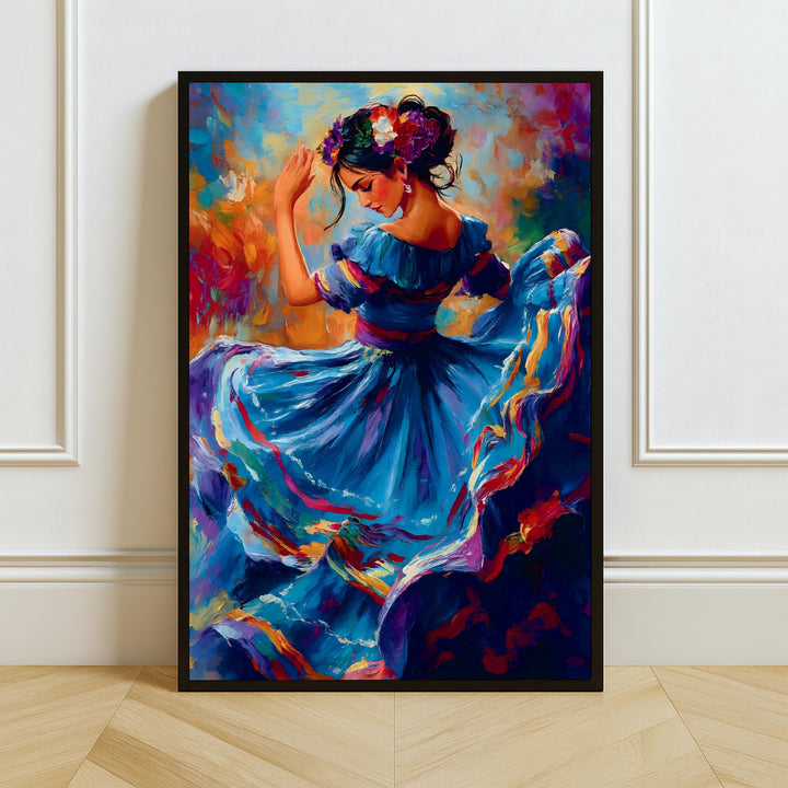 Mexican Folklore Dancer oil painting print close-up with vibrant colors