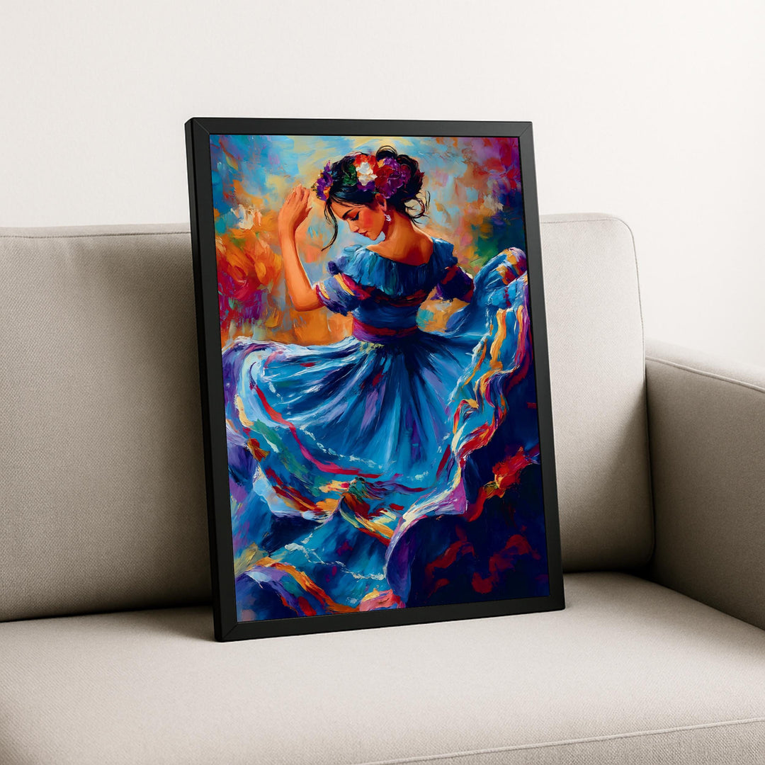 Traditional Mexican dancer attire depicted on canvas wall art