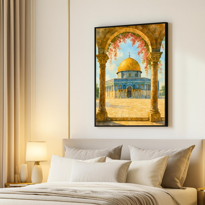 Jerusalem Islamic motif in watercolor style, atmospheric wall art print
