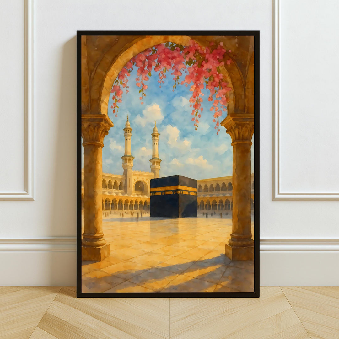 Kaaba Mecca watercolor wall art print with frame on premium paper