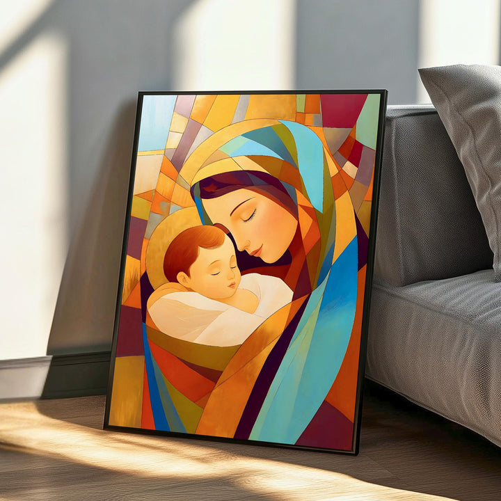 Canvas version of Virgin Mary and Jesus stained glass wall art