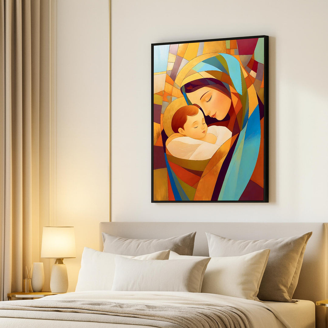 Premium print of Virgin Mary and Jesus stained glass for interior spaces