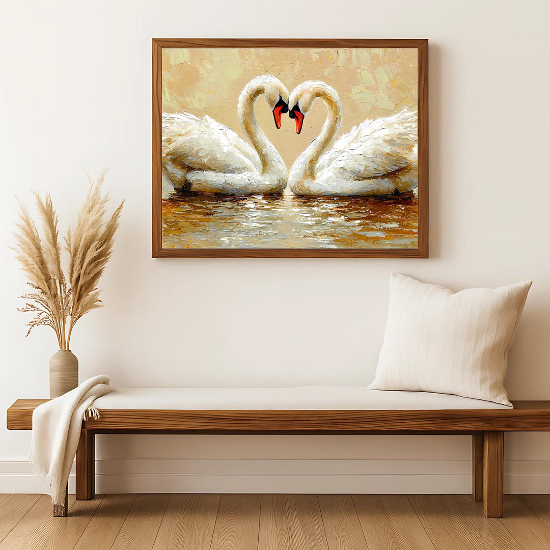 soft pastel tones swan pair oil painting for living room decor
