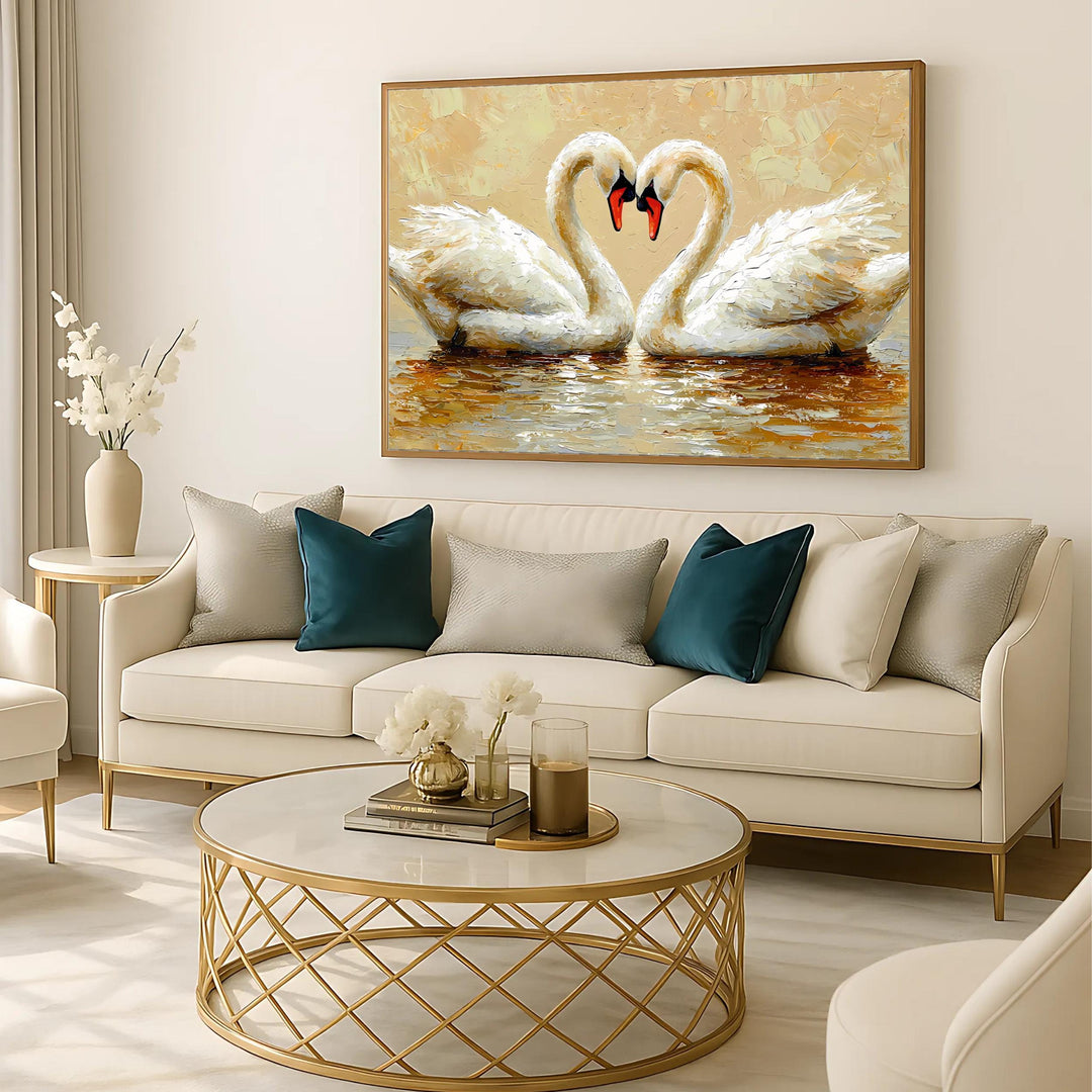 premium framed canvas of swan pair romantic wall art